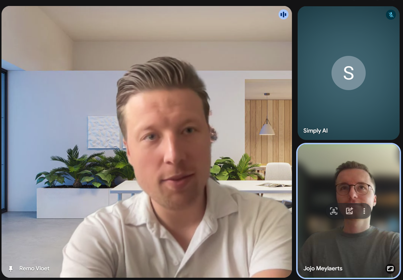A video call with the Simply AI bot recording the meeting